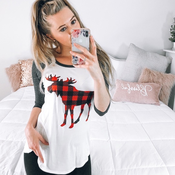 Plaid Moose Graphic Fall Holiday Top - Picture 3 of 6